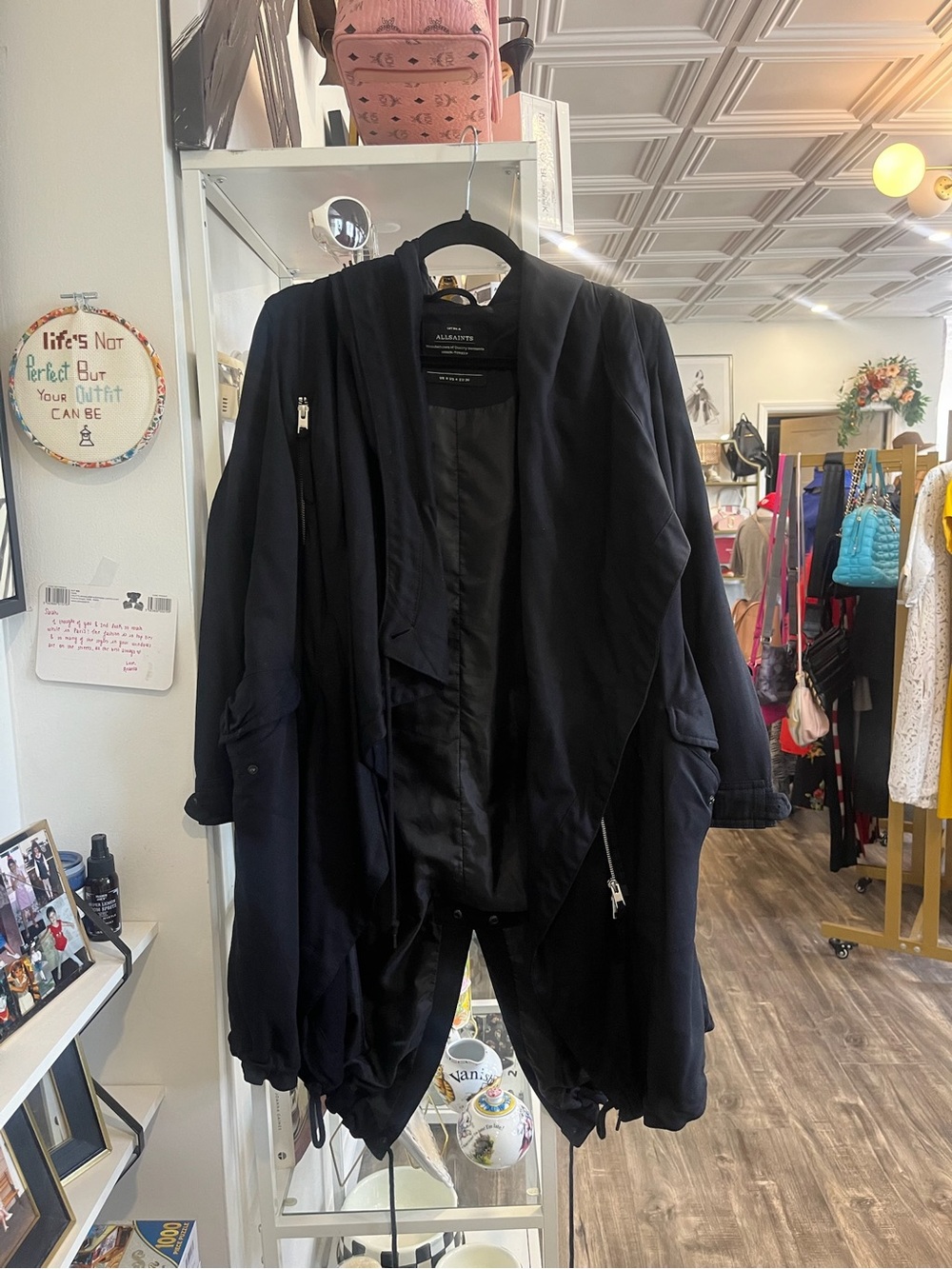 All Saints black Draped Zip-Front Utility Jacket